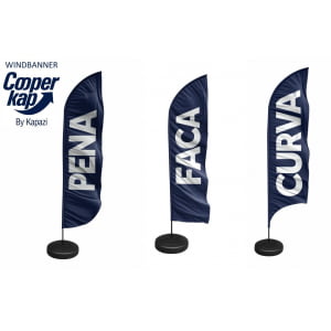 WIND BANNER confeccionado conforme a arte fornecida pelo CLIENTE  2,40m ou 2,80 altura por 0,70cm de largura com formato de Faca, ou, Pena, ou Curva