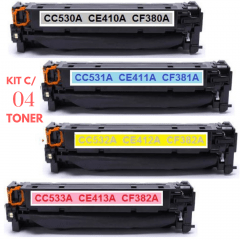 Kit 4 TONER COMPATÍVEL PARA HP CF380A CF381A CF382A CF383A 312A CE410A CE411A CE412A CE413A 305A CC530A CC531A CC532A CC533A 304A PRETO CYAN YELLOW MAGENTA