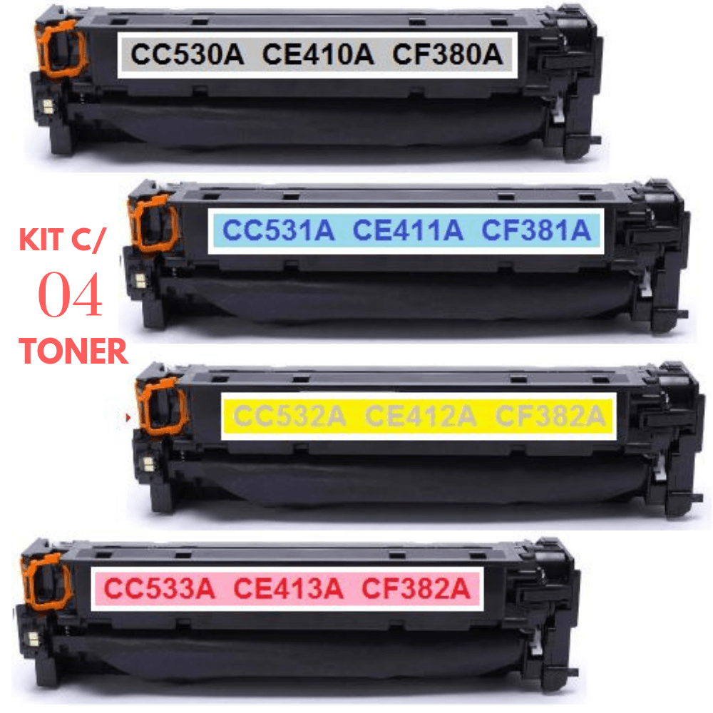 Kit 4 CARTUCHO TONER COMPATÍVEL PARA HP CF380A CF381A CF382A CF383A 312A CE410A CE411A CE412A CE413A 305A CC530A CC531A CC532A CC533A 304A PRETO CYAN YELLOW MAGENTA